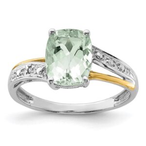 sterling silver & solid 14k green simulated amethyst and diamond engagement wedding ring (.01 cttw.) (2 to 9 mm)