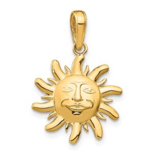 Solid 14k Yellow Gold Diamond Cut Small Sun Charm Pendant (24mm x 15mm)