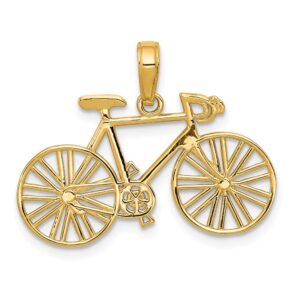 solid 14k yellow gold polished bicycle charm pendant (18.5mm x 26mm)