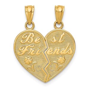 solid 14k yellow gold best friends love heart break apart pendants (23mm x 18mm)