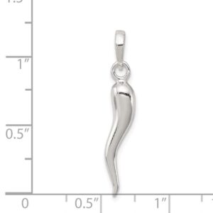 Solid 925 Sterling Silver Pendant Italian Horn Chilli Pepper (27mm x 4mm)