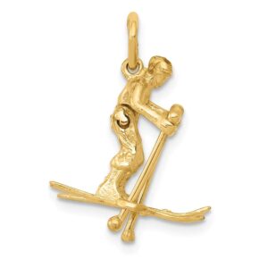 solid 14k yellow gold moveable snow skier charm pendant (15mm x 20mm)