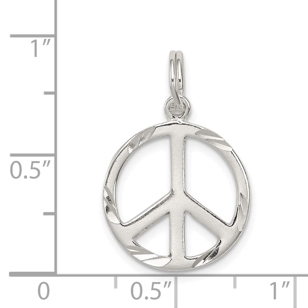 Solid 925 Sterling Silver Pendant Diamond-Cut Peace Sign Symbol Charm (22mm x 15mm)