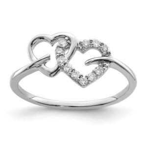 Solid 925 Sterling Silver Diamond Double Love Heart Engagement Wedding Ring (1/8 cttw) (2mm)