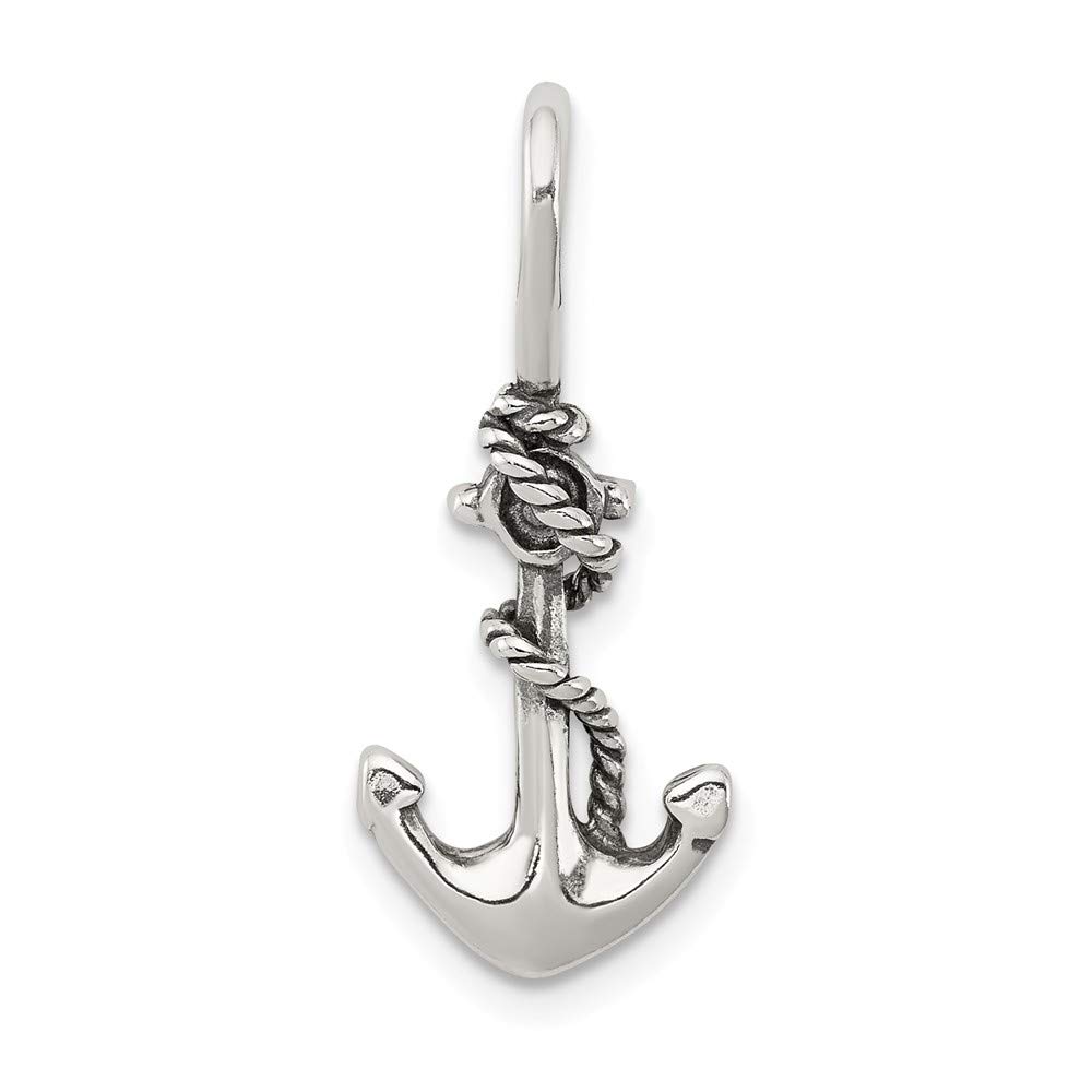 Solid 925 Sterling Silver Antiqued Anchor and Rope Pendant (25mm x 11mm)