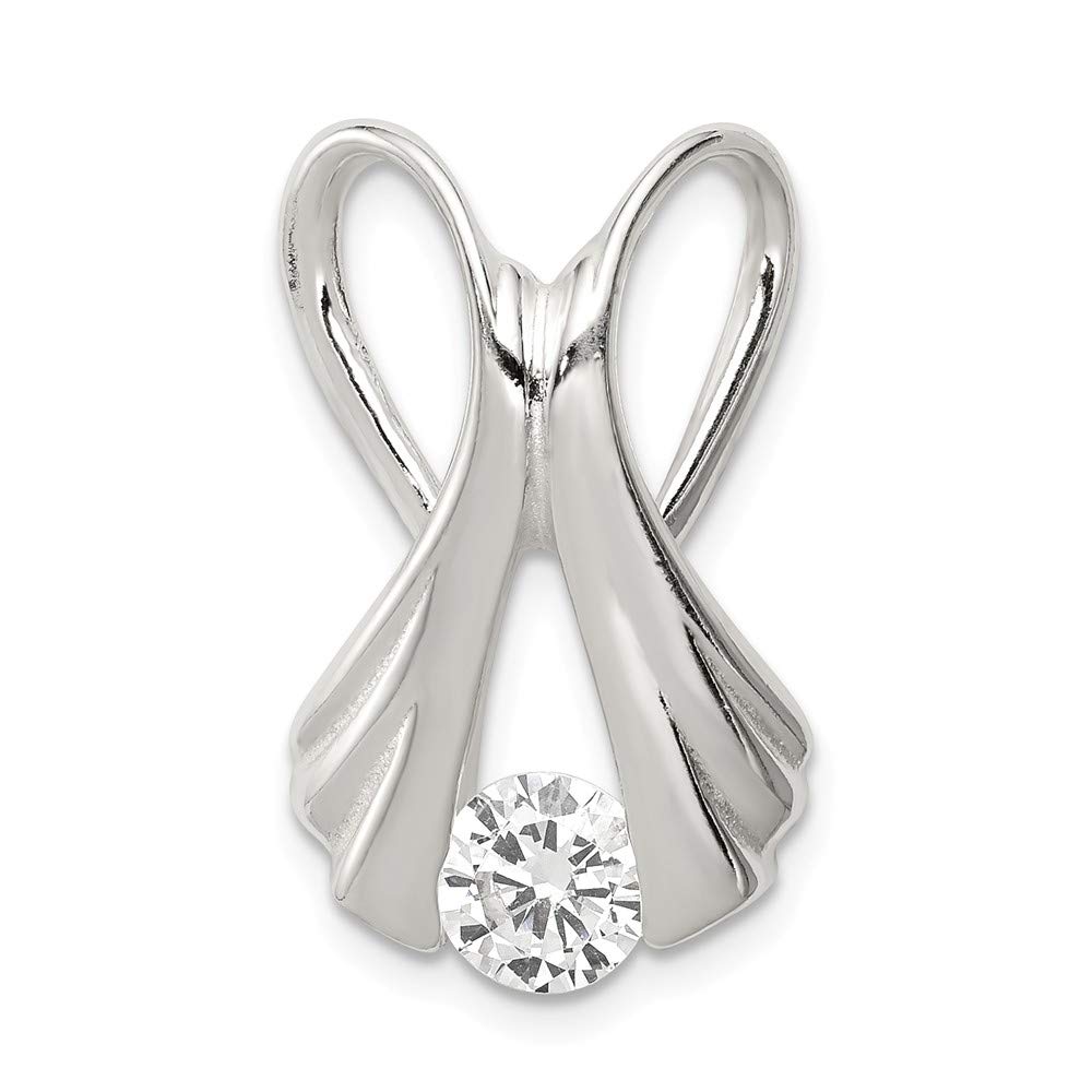 Solid 925 Sterling Silver Cubic Zirconia CZ Pendant Slide (24mm x 16mm)