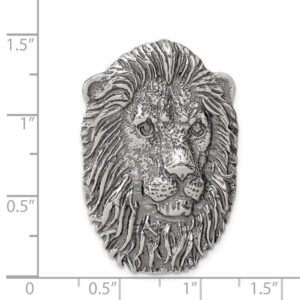 Solid 925 Sterling Silver Antiqued Lion Head Pendant (41mm x 25mm)