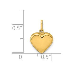 Solid 14k Yellow Gold Puffed Love Plain Heart Charm Pendant Pendant (15mm x 10mm)