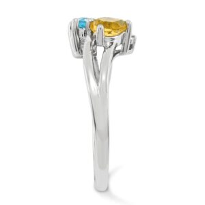 Solid 925 Sterling Silver December Simulated Birthstone Blue Simulated Topaz & Golden Yellow Orange Simulated Citrine Diamond Engagement Ring (.01 cttw.) (2mm)