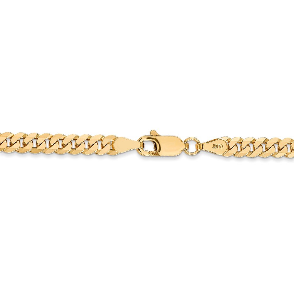 Solid 14k Yellow Gold 3.9mm Beveled Curb Cuban Link Bracelet - with Secure Lobster Lock Clasp 8"