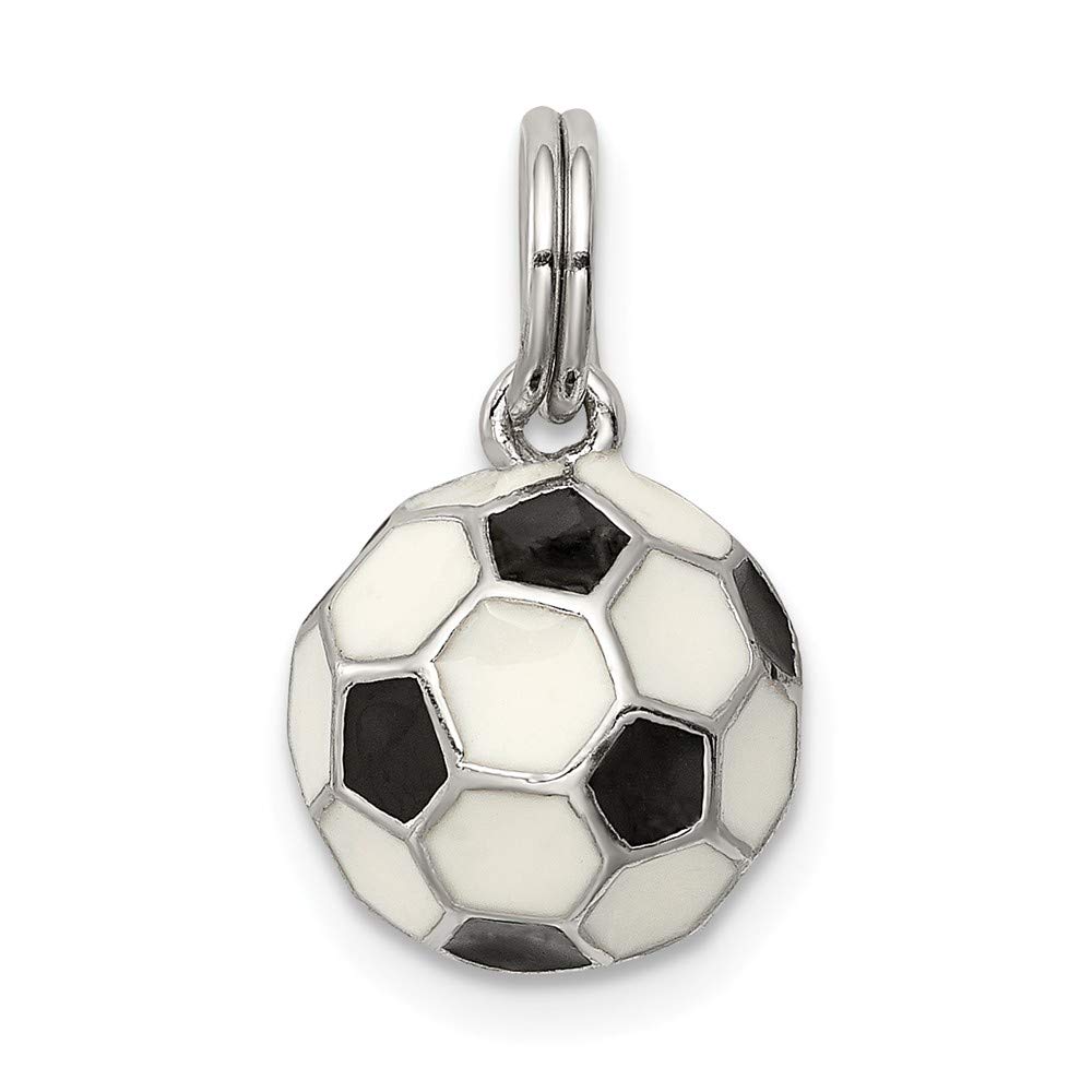 Solid 925 Sterling Silver Pendant Enameled Soccer Ball (10mm x 10mm)