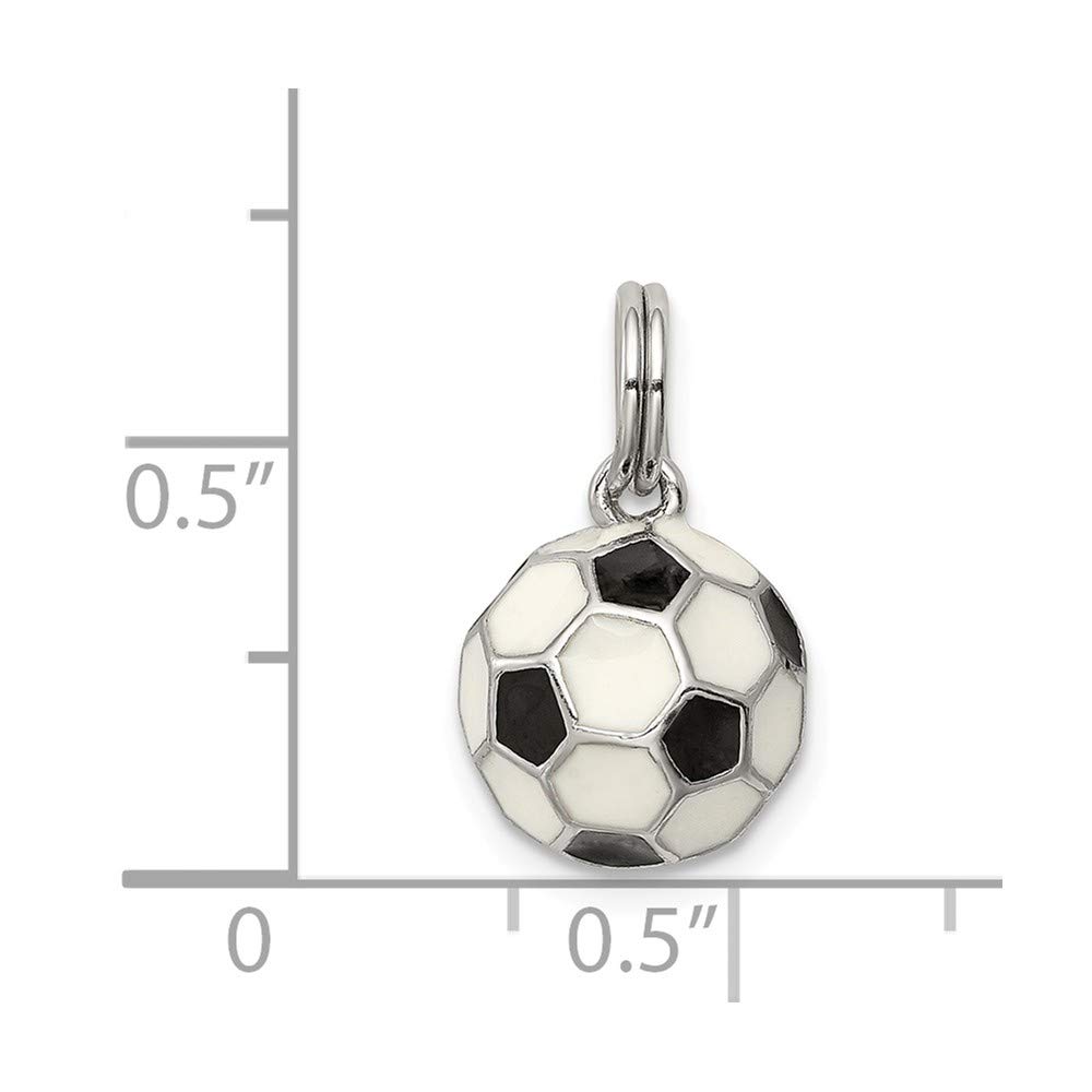 Solid 925 Sterling Silver Pendant Enameled Soccer Ball (10mm x 10mm)