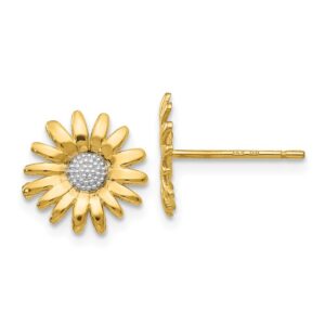 Solid 14k Yellow & White Two Tone Gold Mini Daisy Post Earrings (10mm x 10mm)