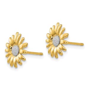 Solid 14k Yellow & White Two Tone Gold Mini Daisy Post Earrings (10mm x 10mm)