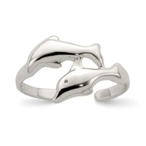 Solid 925 Sterling Silver Dolphin Adjustable - One Size Fits All - Toe Ring (2mm)