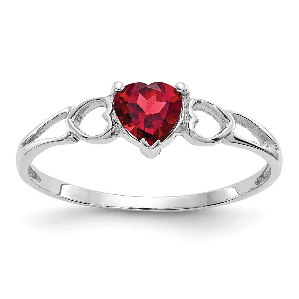 Size - 5.5 - Solid 14k White Gold Simulated Garnet Simulated Birthstone Ring (2 to 5mm)