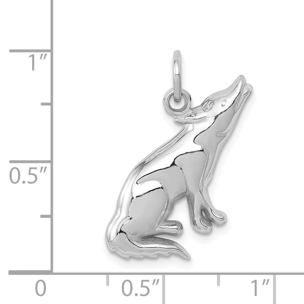 Solid 14k White Gold Wolf Charm Pendant (23mm x 13mm)