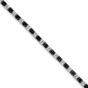 Solid 925 Sterling Silver 7in Black and White Cubic Zirconia CZ Tennis Bracelet 7"