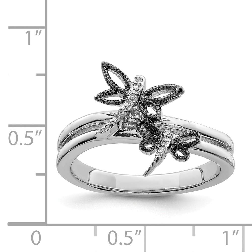 925 Sterling Silver Diamond Black Dragonfly Engagement Wedding Ring (.02 cttw.) (2mm)