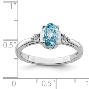 Solid 925 Sterling Silver Diamond & Light December Simulated Birthstone Blue Simulated Topaz Engagement Ring (.01 cttw.) (2mm)