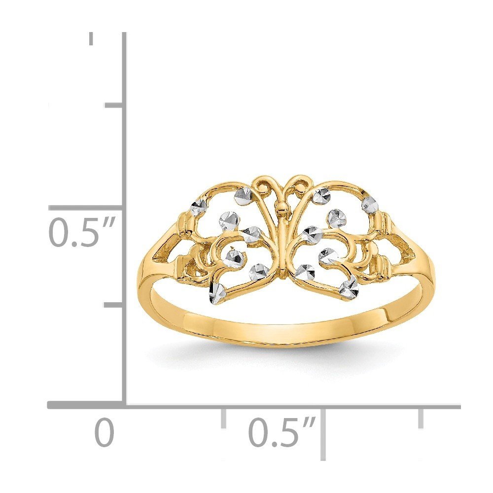 Size - 7.25 - Solid 14k Yellow & White Two Tone Gold Diamond Cut Butterfly Fashion Ring (1 to 9 mm)