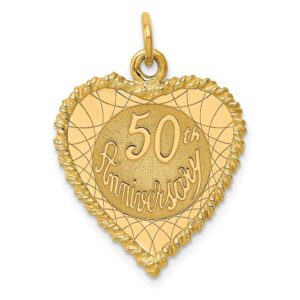 Solid 14k Yellow Gold Happy 50th Anniversary Charm Pendant (29mm x 19mm)