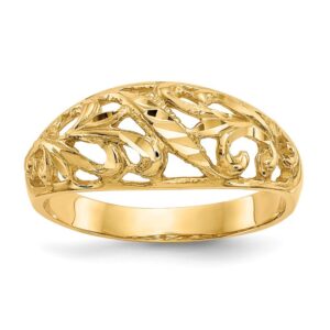 size - 7.25 - solid 14k yellow gold paisley diamond cut design dome fashion ring (2 to 10 mm)