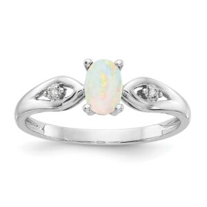 size - 4.75 - solid 14k white gold genuine opal diamond engagement wedding ring (.01 cttw.) (2mm)