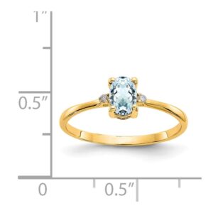 Size - 6.5 - Solid 14k Yellow Gold Diamond & Simulated Aquamarine Simulated Birthstone Engagement Wedding Ring (.02 cttw.) (2 to 6mm)