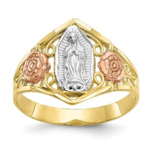 sonia jewels size - 10-10k yellow & white two tone gold our lady of guadalupe virgin mary ring (3 to 15 mm)