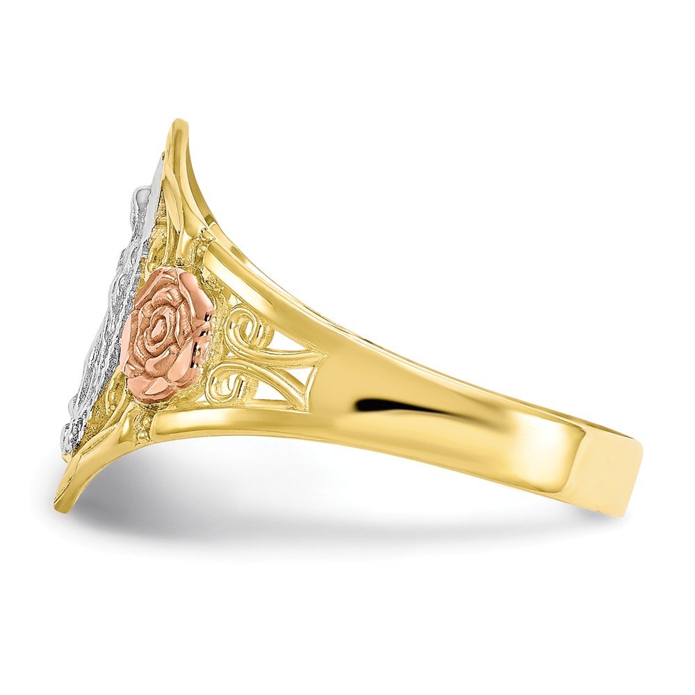 Sonia Jewels Size - 10-10k Yellow & White Two Tone Gold Our Lady of Guadalupe Virgin Mary Ring (3 to 15 mm)