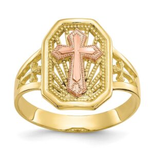 Sonia Jewels Size - 9-10k Two Tone Filigree Cross Crucifix Ring (3 to 15 mm)