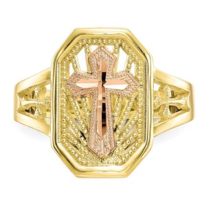 Sonia Jewels Size - 9-10k Two Tone Filigree Cross Crucifix Ring (3 to 15 mm)