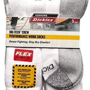 Dickies Genuine Men's 5-pair Crew Style Work Socks - White with Grey (6-12)