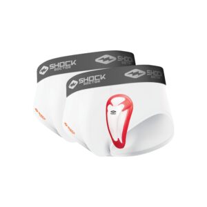 ‎shock doctor youth 2-pack briefs underwear with bioflex cup included. for boys/kids. core protective for all sports. white