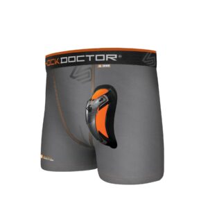 shock doctor boys ultra pro boxer brief with ultra cup, grey, medium