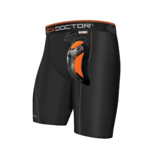 Shock Doctor Compression Shorts Cup INCLUDED - Athletic Supporter Underwear with Pocket and Cup - ADULT Black