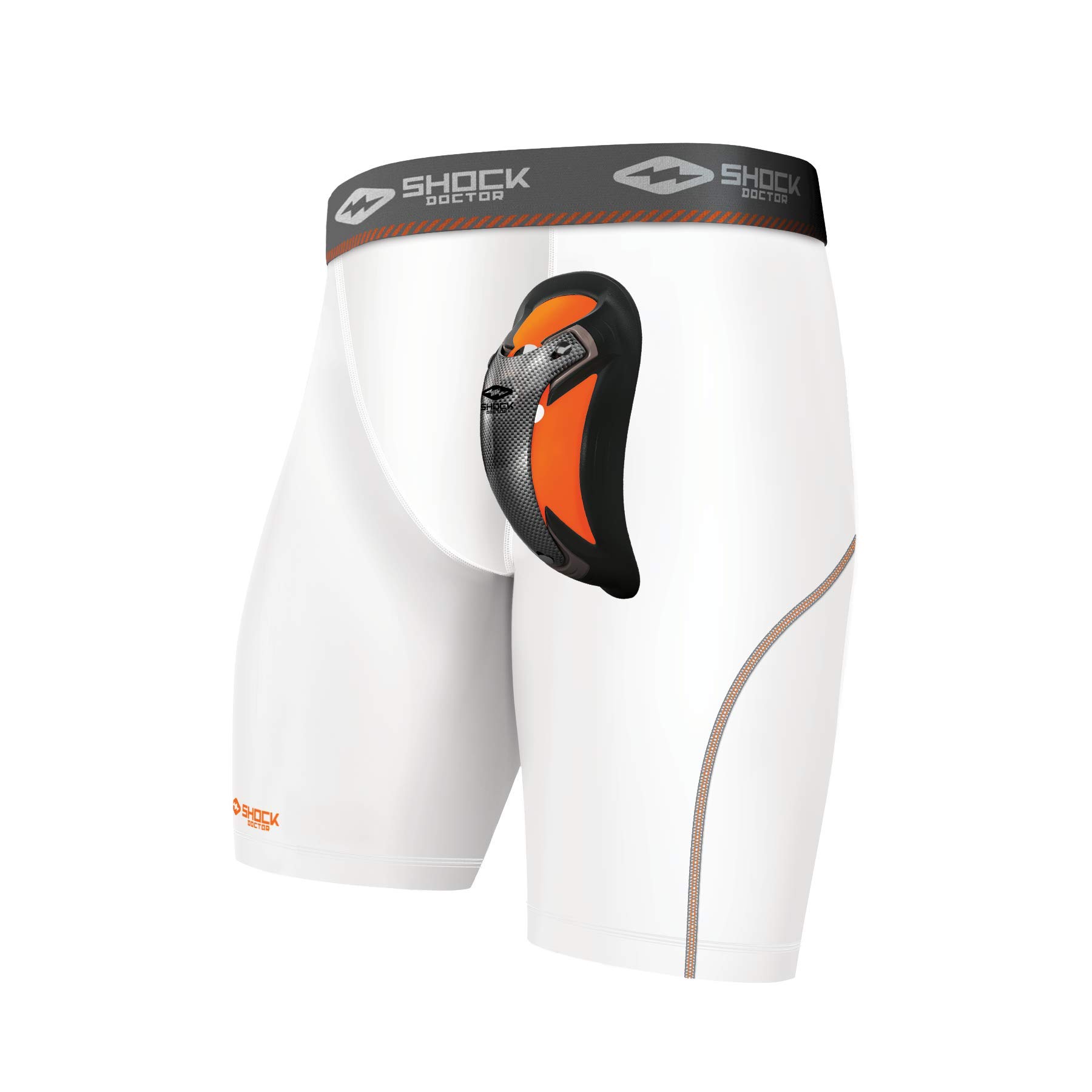 Shock Doctor Compression Shorts Cup INCLUDED - Athletic Supporter Underwear with Pocket and Cup - ADULT White