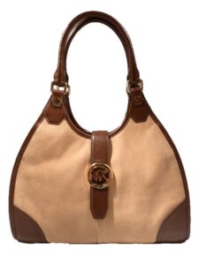 michael kors hudson large suede leather shoulder tote, walnut