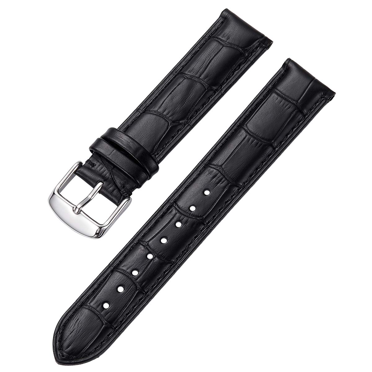 iStrap Leather Watch band Alligator Grain Calfskin Replacement Strap Stainless Steel Buckle Bracelet for Men Women-18mm 19mm 20mm 21mm 22mm 24mm-Black Brown