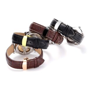 iStrap Leather Watch band -Alligator Grain Embossed Pattern Calfskin Replacement Strap-Stainless Steel Deployment Buckle with Push Buttons-Bracelet for Men Women-18mm 19mm 20mm 21mm 22mm 24mm