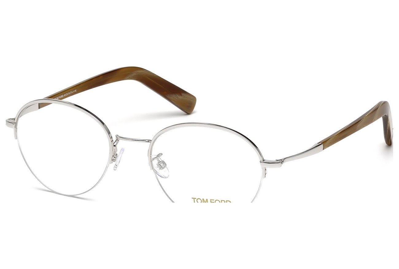 Tom Ford Round Eyeglasses TF5334 018 Size: 52mm Rhodium/Light Brown Horn FT5334