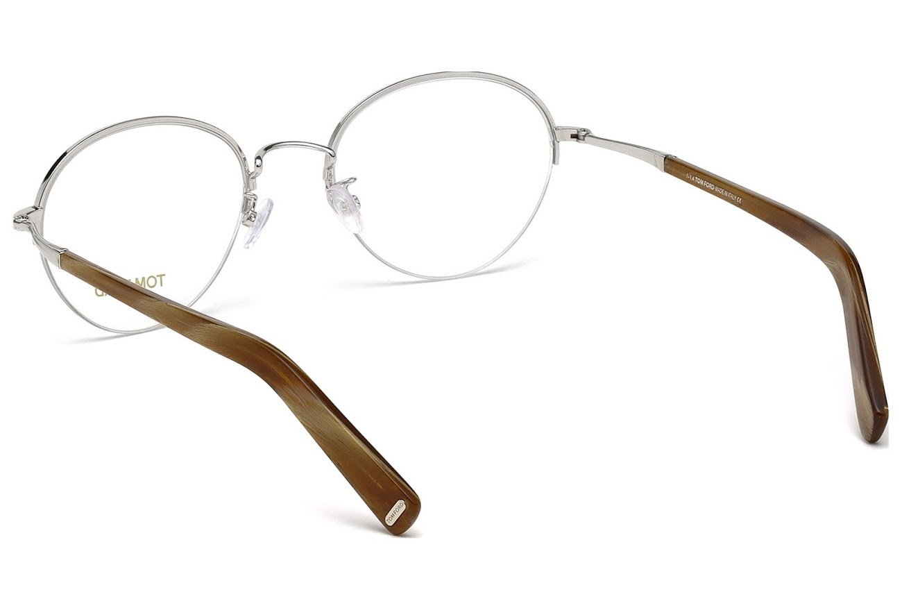 Tom Ford Round Eyeglasses TF5334 018 Size: 52mm Rhodium/Light Brown Horn FT5334