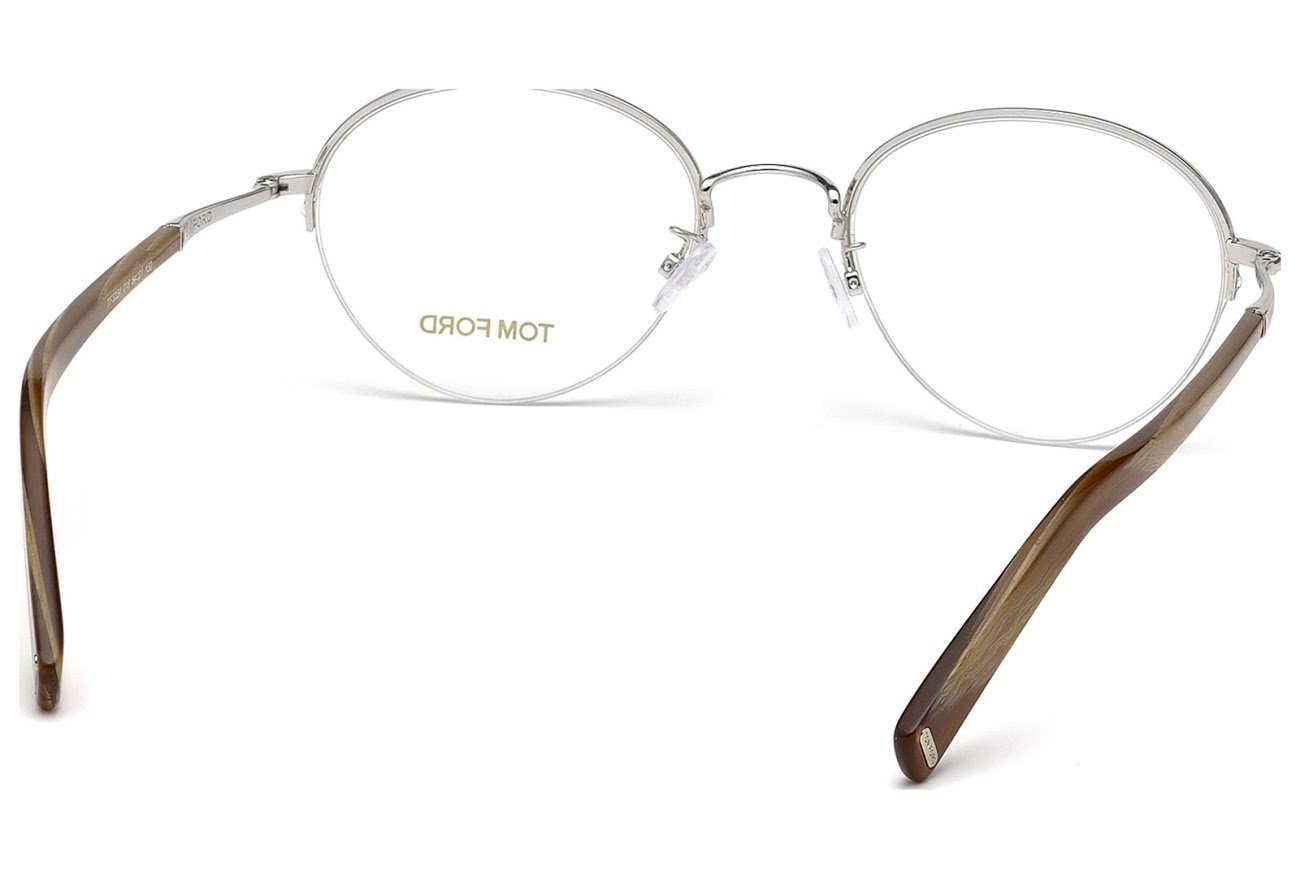 Tom Ford Round Eyeglasses TF5334 018 Size: 52mm Rhodium/Light Brown Horn FT5334