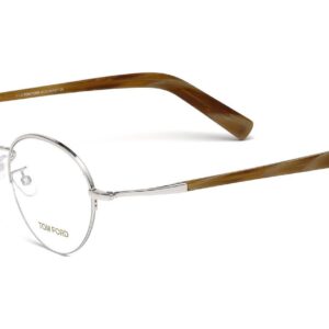 Tom Ford Round Eyeglasses TF5334 018 Size: 52mm Rhodium/Light Brown Horn FT5334