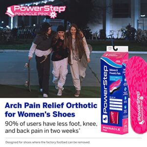 PowerStep Pinnacle Pink Orthotics for Women - Arch Support Inserts for Pain Relief & Plantar Fasciitis - Firm + Flexible for Increased Comfort, Stability and Control from Pronation (W 8-8.5, M 6-6.5)