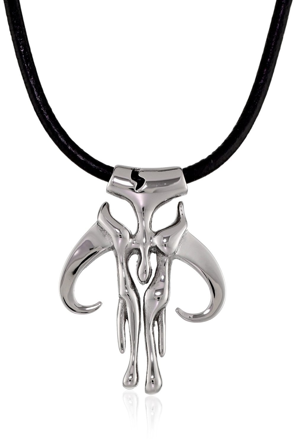 Star Wars Jewelry Unisex Mandalorian Symbol Stainless Steel Leather Cord Pendant Necklace, 24"