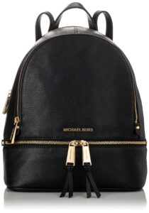 michael kors rhea zip medium leather backpack, black