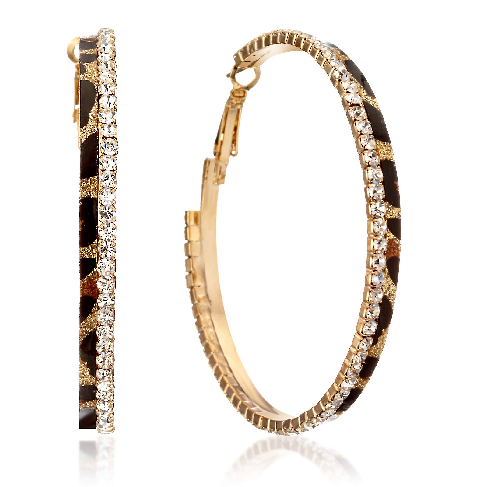 Gemini Women Fashion Leopard Print Crystal Big Round Hoop Earrings Gm148, Size: 5cm, Color: Gold