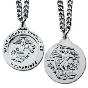 US Marines Military Silver Plated Necklace Saint Michael Protect Us in Gift Box